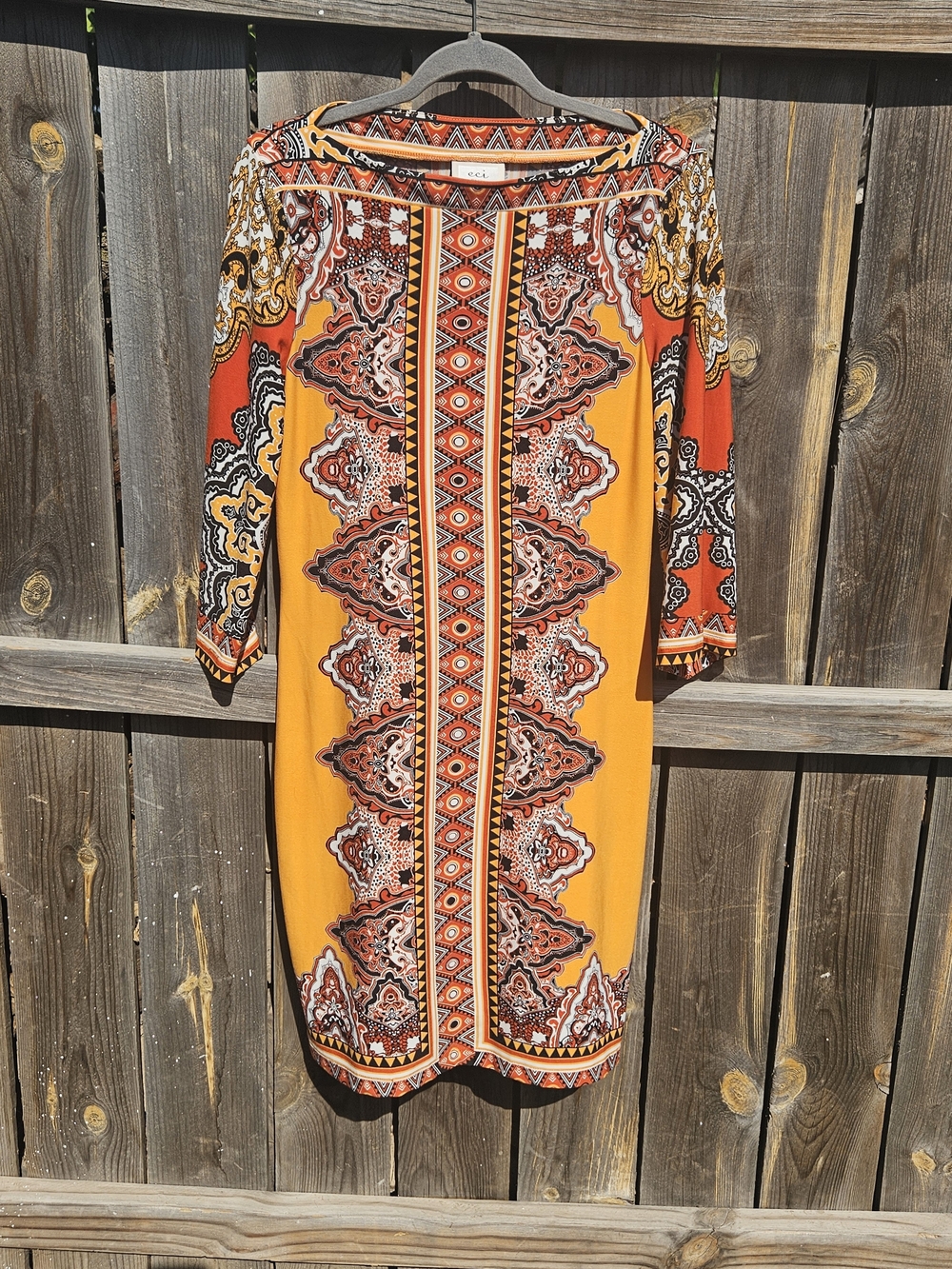 Womens Boho Dress Size 8 ECI Flare Bell Sleeve Colorful Retro Abstract Hippie